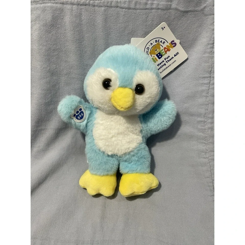 NEW S 3 Build-A-Bear Workshop Mini Beans  ICEY BLUE PENGUIN Plush Stuffed 6